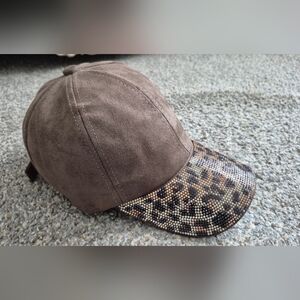Brown Suede Cap with Rhinestone Brim